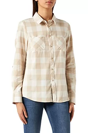 Urban classics Kobieta Koszule Flanelowe - Damska koszula damska w kratkę, flanelowa koszula, damska koszula drwala z długim rękawem, dostępna w wielu kolorach, rozmiary XS-5XL, Whitesand/Lighttaupe, M