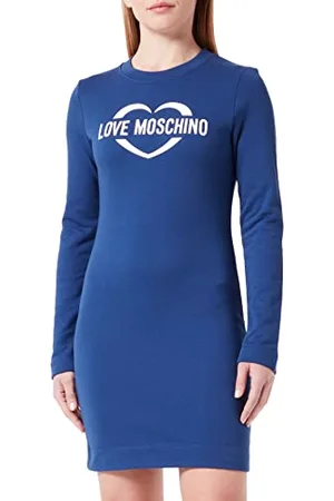 Moschino Damska sukienka z długim rękawem z nadrukiem holograficznym w sercu, , 48