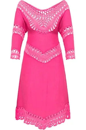IZIA Damska sukienka tunika mini z szydełkiem 19322914-IZ01, różowa, XL/XXL, , XL-XXL