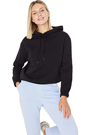Trendyol Damska bluza z kapturem, zwykła, czarna, L