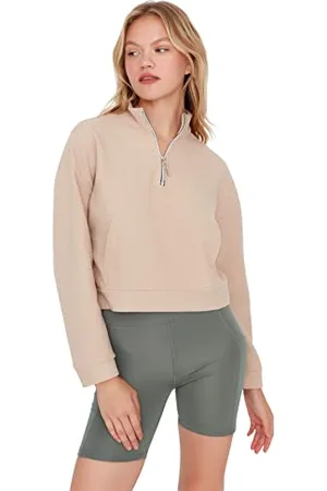 Trendyol Damska bluza ze stójką, gładka, dopasowana, , XL