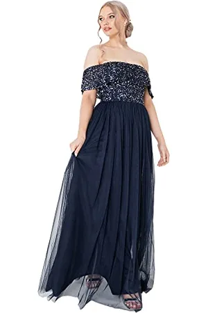 Maya Deluxe Damska Mglisty Zielony Bardot Zdobiona Sukienka Maxi Druhna, , 36