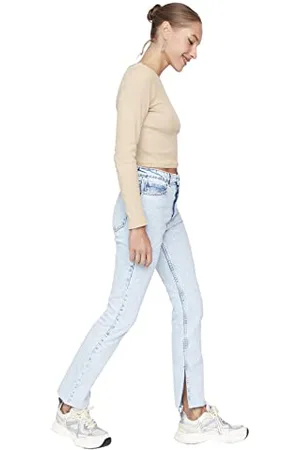 Trendyol Damskie jeansy Petite z wysokim stanem z prostymi nogawkami, , 66