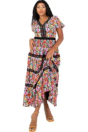 Lovedrobe Damska sukienka maxi na lato Plus Size Curve Floral Pattern Lace Size 44, , 44