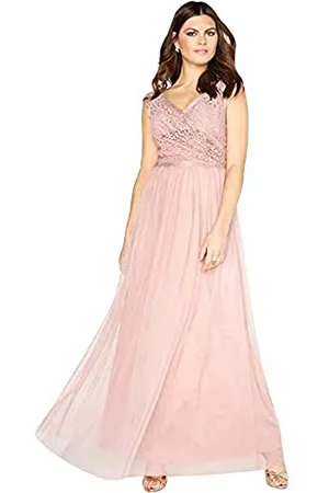 Little Mistress Damska sukienka maxi z koronką różową, , 38
