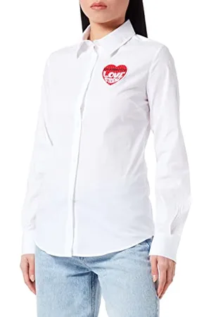 Moschino Damska koszulka Slim Fit z długim rękawem z logo Love Storm Knit Effect Heart, , 44
