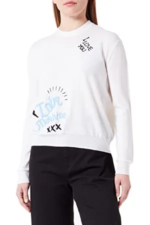 Moschino Damski sweter o regularnym kroju z długim rękawem z okrągłym dekoltem z emblematami, miks, , 38