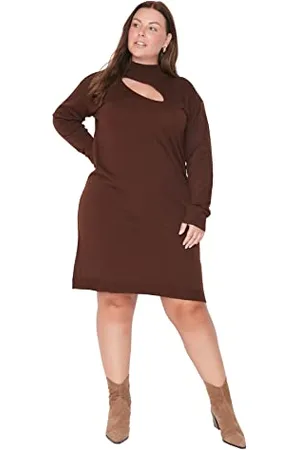 Trendyol Damska sukienka midi Shift, regularna, plus size, brązowa, XL, , XL