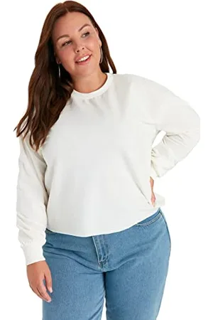 Trendyol Damska bluza z okrągłym dekoltem, gładka, regularna, plus size, kamień, XL