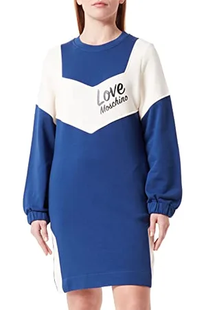 Moschino Damska luźna sukienka z długim rękawem z kontrastowymi wkładkami, rękawy z tyłu i włoskim nadrukiem z przodu, , 38