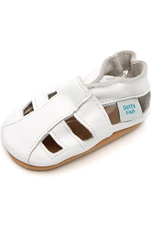 Dotty Fish Unisex Baby White Soft Sole Sandały, - 0-6 Miesiące