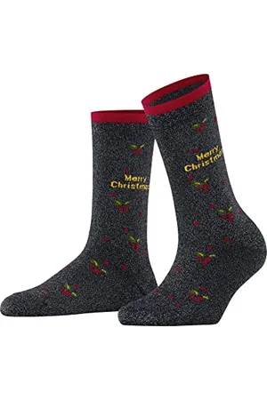 Burlington Damskie skarpety Merry X-Mas miękkie, oddychające, półwysokie, ze wzorem 1 para skarpet, niebieskie (Dark Navy 6370), 36-41
