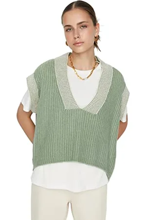 Trendyol Damski sweter oversize basic z dekoltem w serek, , S