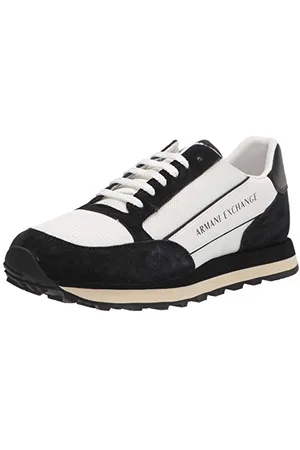 Armani Exchange Męskie wstawki z kontrastowymi wstawkami typu sneaker, złamany biały czarny, 41.5 EU