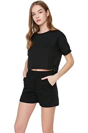 Trendyol Damskie szorty i bermudy z dzianiny w stylu casual, czarne, średnie