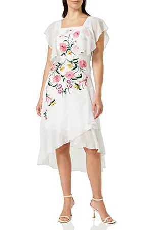 Frock and Frill Damska haftowana sukienka w kwiaty na specjalne okazje, biała, 10