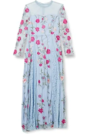 Frock and Frill Damska haftowana sukienka w kwiaty na specjalne okazje, morski, lodowy niebieski, 10