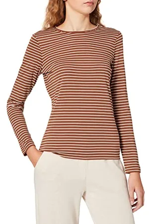 Gerry Weber Damski sweter w paski, sweter z długim rękawem, okrągły dekolt, w paski, Hazelnut/kość słoniowa, 40