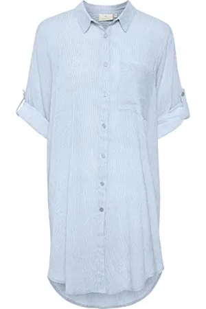 Kaffe Damska koszula sukienka 3/4 rękaw tunika długi, kaszmerska niebieska/chalk Stripe, 34