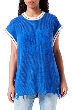 True Religion Damski sweter Destroyed Oversized Love Pullover, niebieski (Bright Blue), standardowy