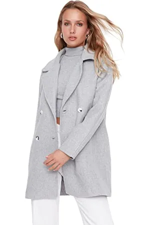 Trendyol Damski dwurzędowy jednokolorowy płaszcz oversize, , 66