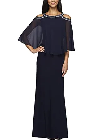 ALEX Kobieta Sukienki dzienne - Evenings damska długa sukienka Embellished Popover Dress długa sukienka, z nadrukiem Petite Taupe Multi, 10P, grantowy, 38 PL