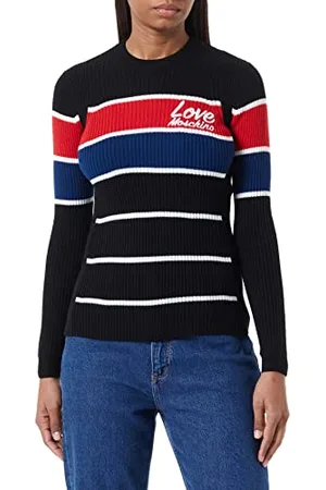 Moschino Damski sweter slim fit z długim rękawem z okrągłym dekoltem z miłością, emblematem, , 46