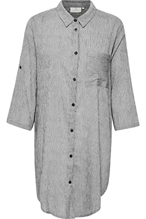 Kaffe KAvivian Koszula Sukienka 3/4 Bluzka, Grafika Leaf/Chalk Stripe, 40 Kobiety