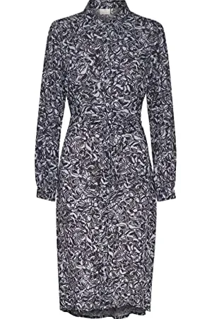 Kaffe Damska sukienka z długim rękawem Below The Knee Casual, Tradewinds/czarna grafika druk, 46