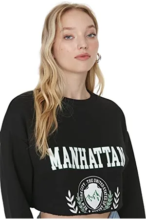 Trendyol Regularne Bluza Okrągły Dekolt Slogan Dzianiny Kombinezon Damski, , XL