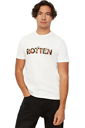 Trendyol Męski T-Shirt White Male Slim Fit Ba, , S