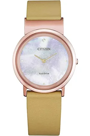 Citizen Damski analogowy zegarek Eco-Drive ze skórzanym paskiem EG7073-16Y