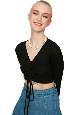 Trendyol Bluza damska, czarna, wiązana, M (DE)