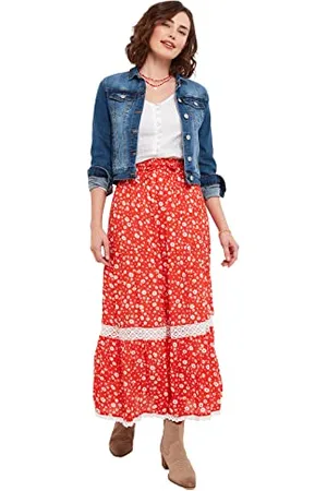 Joe Browns Damska koronkowa wstawka kwiatowy nadruk wielowarstwowa spódnica maxi, czerwona, 16, , 42