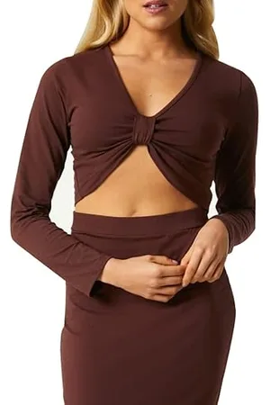 Little Mistress Damski top z węzłem Louna Crop Top, rozmiar 12 UK, czekoladowy