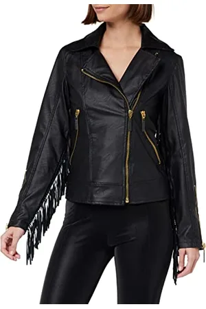 KENDALL + KYLIE KENDALL & KYLIE K&K W VGN Skóra Crossed Fringe Kurtka KKW3716104, czarna, XS damska, , L