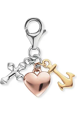 Engelsrufer Damen Charm Anhänger Liebe & Hoffnung aus Sterling Silber - drei Symbole Kreuz, Herz und Anker - dreifarbig silber, gold und roségold - Karabinerverschluss - nickelfrei