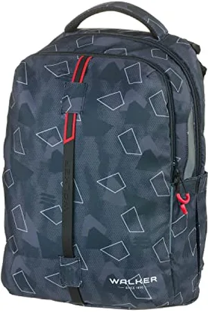 Karen Walker 42125-376 - Plecak Elite Grey Polygon z 2 komorami, kieszenią na zamek z tyłu, wyściółką na plecach, systemem nośnym o regulowanej wysokości i regulowanymi paskami