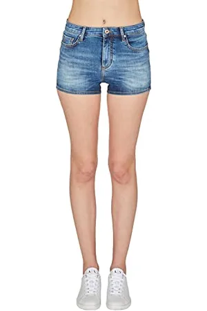 Armani Exchange Krótkie spodenki damskie, krój kontrastowy, podwójne spodenki z logo, indygo denim, rozmiar M