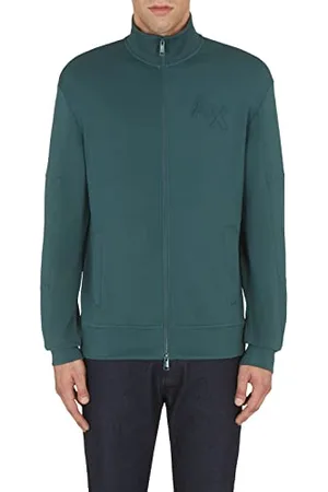 Armani Exchange Męska bluza Monochrome Mock Neck Zip up Sweatshirt Cardigan Sweater, Green Gles, bardzo duża, zielony widelec, XXL