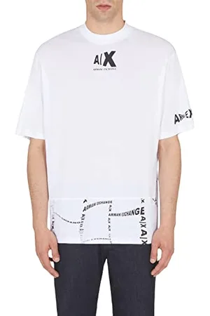 Armani Exchange Męska bluza z bawełny organicznej, krótkie rękawy, biała, mała, , S