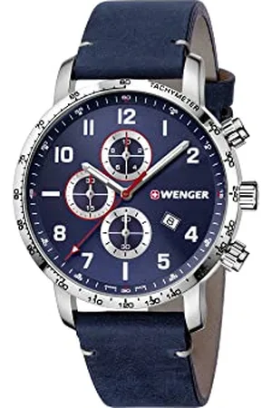 Wenger Męski zegarek na rękę skórzany pasek Attitude Chronograf Ø 44 mm, Swiss Made, analogowy kwarcowy, wodoszczelny do 100 m, , taśma