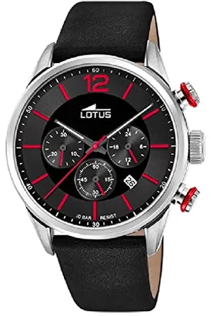 Lotus Męski zegarek na rękę ze stali nierdzewnej i skóry w kolorze srebrno-czarno-czerwonym 43 mm, wodoszczelność: 10 bar, 18689/6