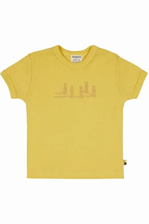 loud + proud Unisex Derby Rib z nadrukiem, koszulka z certyfikatem GOTS, złota, 98/104, , 98-104