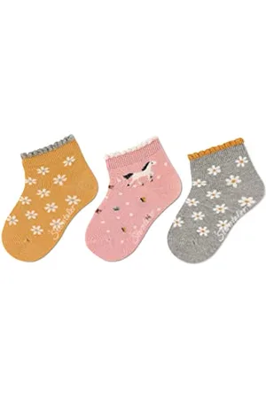 Sterntaler Unisex dziecięce krótkie skarpetki, 3-pak, skarpety w kwiaty, żółte, normalne, , 18