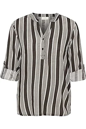 Kaffe Damska koszula w paski 3/4 Sleeve V-Neck Casual, Balsam Green/Chalk Stripe, 42