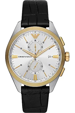 Emporio Armani Zegarek męski, mechanizm kwarcowy, 43 mm czarna koperta ze stali nierdzewnej ze skórzanym paskiem, AR11498