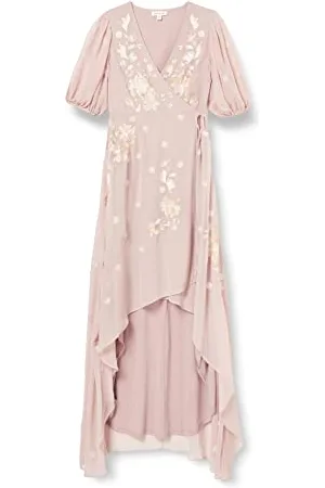 Frock and Frill Damska haftowana sukienka w kwiaty na specjalne okazje, dla panny młodej, róż, 14