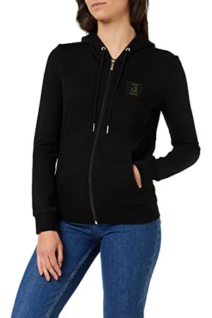 Armani Exchange Damska bluza z kapturem z logo Side Gold, Zipped, , Small Hooded, czarny, S