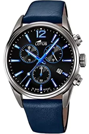 Lotus Męski zegarek na rękę ze stali nierdzewnej i skóry w kolorze szaro-czarno-niebieskim 42 mm, wodoszczelność: 10 bar, 18683/6